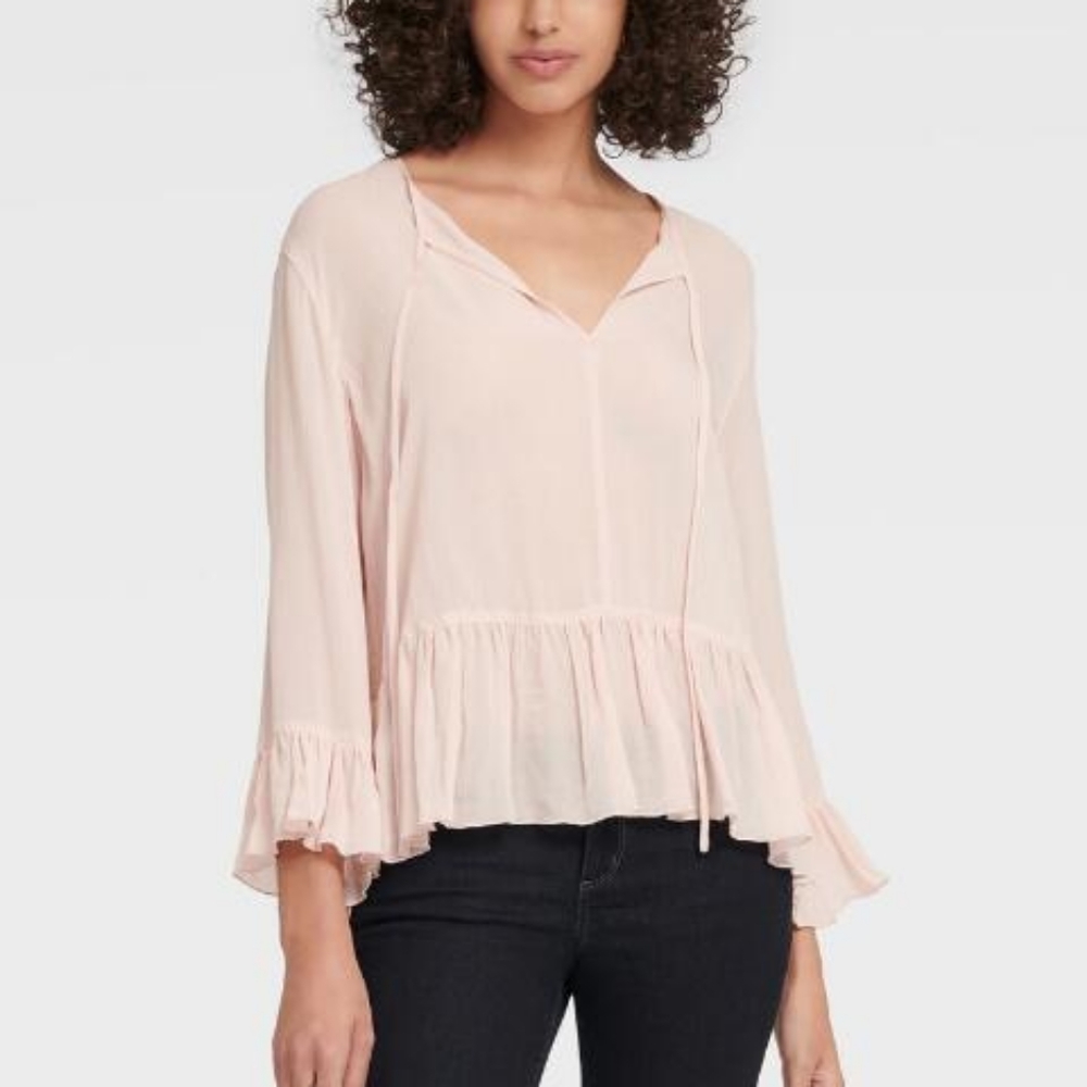 DKNY TIE-FRONT PEPLUM TOP